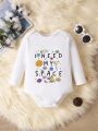 Infant Boys' Casual Long Sleeve Jumpsuit With Cartoon And Slogan Print