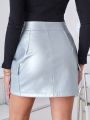 SHEIN ICON Women's Solid Color Flip Pocket Slim Mini Skirt