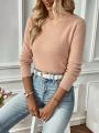 SHEIN Essnce Contrast Trim Turtleneck Contrast Trim Thermal Lined Crop Sweater