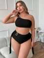 SHEIN Swim Chicsea Plus Size Women'S Single-Shoulder Sleeveless Swimsuit Set