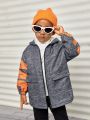 SHEIN Young Boy Letter Graphic Drop Shoulder Hooded Thermal Lined Coat