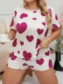 Plus Size Heart Printed Short Sleeve Pajama Set