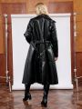 SHEIN Clasi Single Breasted Belted PU Leather Coat