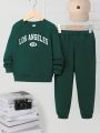 SHEIN Kids Academe Young Boy Letter Graphic Raglan Sleeve Sweatshirt & Sweatpants