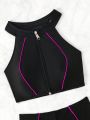 SHEIN Swim SPRTY Women's Colorblock Ruffled Strap Bikini Set