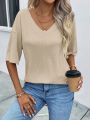 Solid Waffle Knit Drop Shoulder Tee