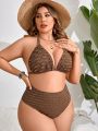 SHEIN Swim Vcay Plus Size Women's Textured Halter Neck Tie Swimsuit Set