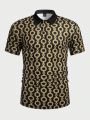 Manfinity Homme Men's Knitted Casual Short Sleeve Polo Shirt With Chain Pattern