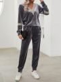 Women's Velvet Top And Pants Two Piece Set With Long Sleeves