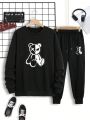 Men's Cartoon Panda Printed Sweatshirt And Pants Set