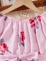 SHEIN Kids CHARMNG Rose Floral Print Bow Belted Romper