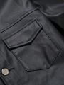 Manfinity LEGND Men's Pu Leather Collar Button-up Denim Shirt