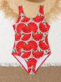 Tween Girl Watermelon Print One Piece Swimsuit