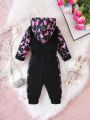 Baby Girl Dinosaur Print Zip Up Hooded Jumpsuit