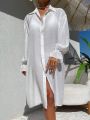 SHEIN Swim BohoFeel Long-line Shirt Cover Up