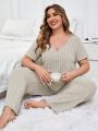 Plus Size Notch Neck Short Sleeve T-Shirt And Long Pants Pajama Set