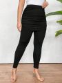 Women's Plus Size Elastic Waist Pleated 2 In 1 Leggings