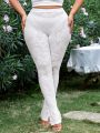 SHEIN SXY Plus Size Women'S Velvet-Plush Long High Waist Leggings With Mesh Bottom
