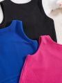 SHEIN Kids KDOMO Tween Girls Sleeveless Crop Top 3-Pack For Casual Wear