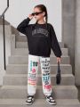 SHEIN Kids EVRYDAY Tween Girl Slogan Graphic Sweatpants