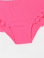 Young Girl Solid Color Ruffled Swimsuit Set