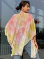 SHEIN Swim Vcay 1pc Tie-dye Asymmetrical Hem Kimono