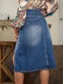 Denim Mini Skirt With Washed Finish And Split Hem