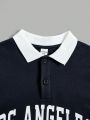 SHEIN Kids Academe Boys' Loose Fit Casual Short Sleeve Polo Shirt With Collar Design