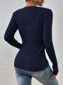 SHEIN Essnce Women's Half Button Down Long Sleeve Sweater