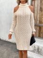 Solid Color Off-shoulder High Neck Sweater Dress