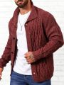 Men Solid Cable Knit Button Front Cardigan