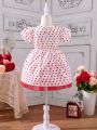 SHEIN Kids Nujoom Little Girl's Love Printed Puff Sleeve Dress