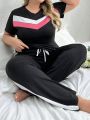 Women's Plus Size Colorblocking Casual Pajama Set