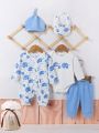 SHEIN Baby Boy Cartoon Graphic Bodysuit & Jumpsuit & Pants & Hat & Bib