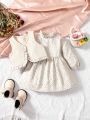 Baby Frill Trim Vest Jacket & Ditsy Floral Print Lantern Sleeve Dress