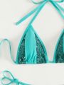 SHEIN Swim SXY Ladies' Sparkly Splice Halter Neck Bikini Set