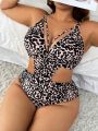 SHEIN Swim SXY Plus Size Women's One-Piece Swimsuit With Spots Print And Hollow Out Design