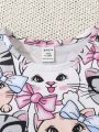 SHEIN Baby Girl's Casual Cute Cartoon Kitten Pattern Sleeveless Dress
