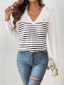 SHEIN Frenchy Women's Striped V-neck T-shirt