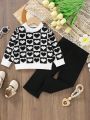 Baby Girls' Heart Patterned Sweater And Pants Set