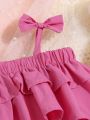 SHEIN Baby Girl Summer Vacation Pink Ruffled Strap Dress