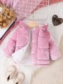 Fashionable Baby Girl's Velvet Padded Quilted Coat With Contrasting Seams For Winter