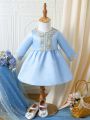 Comfortable, Cute And Stylish Baby Girls' Wedding Style Dress With Satin And Lace Splice, Casual Wear