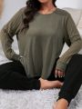 Plus Rib-knit Sleeve PJ Set