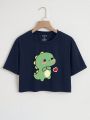 Cartoon Dinosaur Print Crop Tee