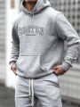 Men's Plus Size Letter Print Fleece Lined Hoodie With Kangaroo Pocket For Winter