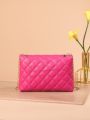 Neon Pink Quilted Detail Heart Decor Chain Flap Square Bag