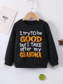 SHEIN Young Boy Casual Slogan Printed Round Neck Long Sleeve Sweatshirt For Spring And Autumn