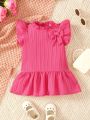 Baby Girl Bow Front Ruffle Trim Smock Dress