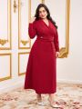 SHEIN Modely Plus Size Women'S Shawl Collar Long Sleeve Dress